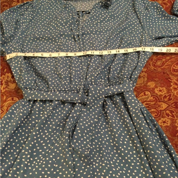 SHEIN dress size L, blue polka-dot belted dress - Picture 3 of 5
